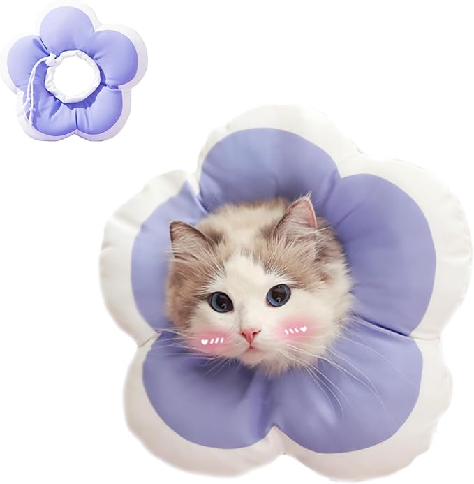 Soft Cat Cone E Collar Adjustable Waterproof Purple Flower Elizabethan Collar Collar Cone for Cats Small Dogs Kitten Puppy After Surgery Prevent Licking(Purple,Small) LAVVICHA