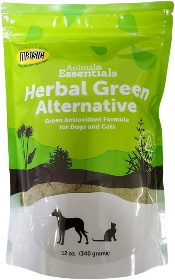 Animal Essentials Herbal Green Alternative for Dogs & Cats - Super Greens Powder Herbal Supplement with Spirulina, Antioxidants, Chlorophyll - 12 Oz AnimalEssentials