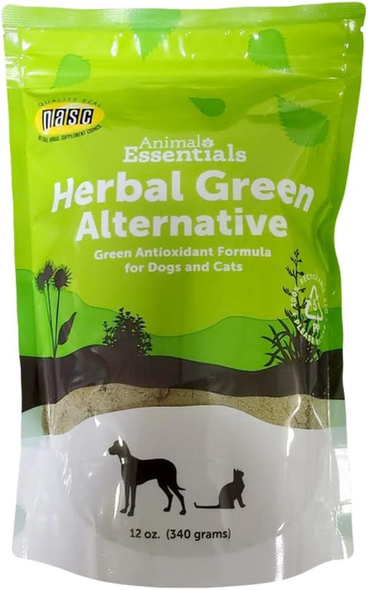 Animal Essentials Herbal Green Alternative for Dogs & Cats - Super Greens Powder Herbal Supplement with Spirulina, Antioxidants, Chlorophyll - 12 Oz AnimalEssentials