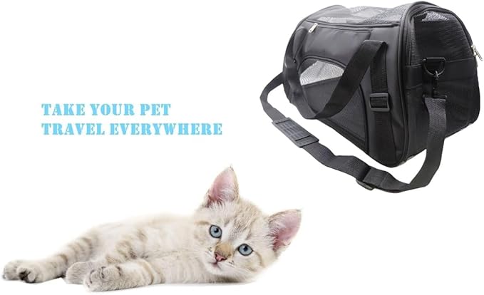 Cat Carrier,Soft-Sided Pet Travel Carrier for Cats,Dogs Puppy Comfort Portable Foldable Pet Bag Airline Approved (Medium-Black) - PAWPICO