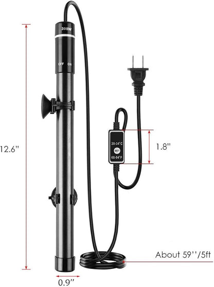 MQ Titanium Alloy 300W Aquarium Heater for Salt and Fresh Water, Digital LED Display Submersible Heater with External Thermostat Controller, for Fish Tank 50-60 Gallon MQ