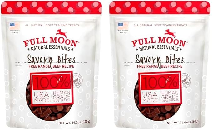 Full Moon All Natural Human Grade Dog Treats, Essential Beef Savory Bites, 14 Ounce (Pack of 2) - PAWPICO