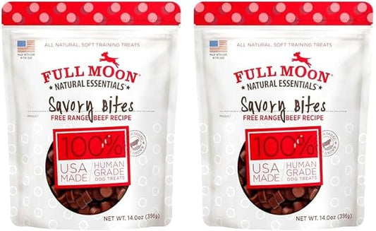 Full Moon All Natural Human Grade Dog Treats, Essential Beef Savory Bites, 14 Ounce (Pack of 2) - PAWPICO