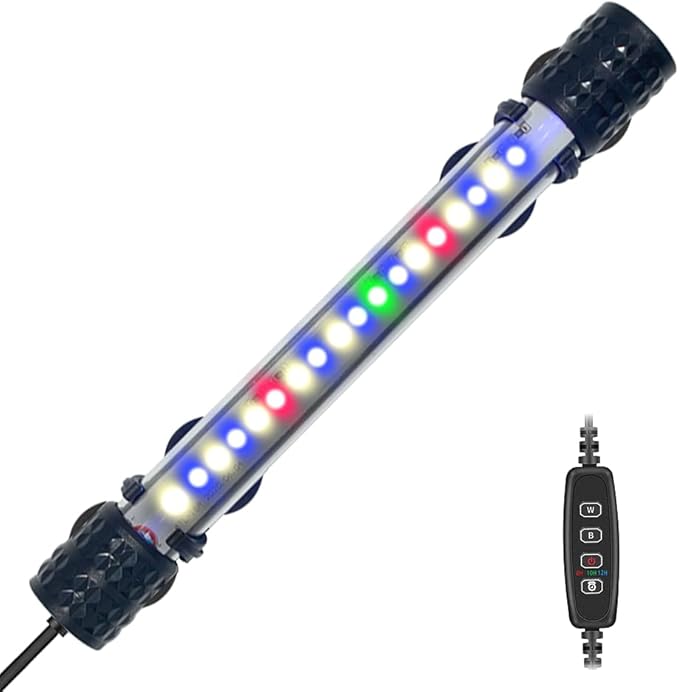 VARMHUS Submersible LED Aquarium Light,Fish Tank Light with Timer Auto On/Off Dimming Function,3 Light Modes Dimmable&4-Color LED,10 Brightness Levels Optional&3 Levels of timed Loop 18LEDS-7.5'' VARMHUS