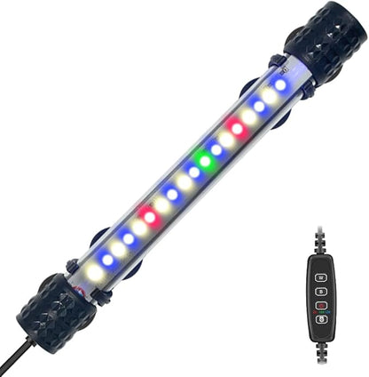 VARMHUS Submersible LED Aquarium Light,Fish Tank Light with Timer Auto On/Off Dimming Function,3 Light Modes Dimmable&4-Color LED,10 Brightness Levels Optional&3 Levels of timed Loop 18LEDS-7.5'' VARMHUS