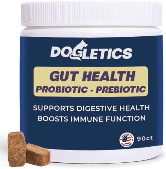 Gut Health Probiotic & Prebiotic - 90ct Support Stomach Microbiome, Prevent Digestive Problems, Reduce Anal Gland Issues, Improve Immune Function and Overall Energy Dogletics