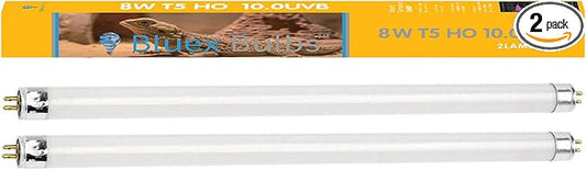 2 Pack 8W-Watt T5 HO Reptile Light Desert UVA UVB 10.0 Fluorescent Tube - 12" Terrarium Hood Light Suitable for Desert Reptile Lizards Bearded Dragons & Promotes Natural Behavior UVB Bulb BluexBulbs