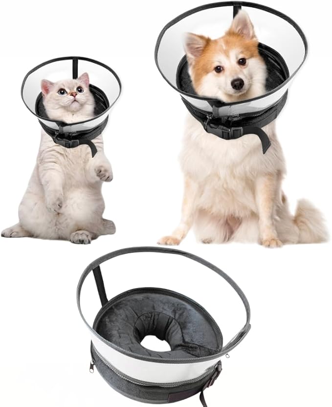 Dog Cone Collar, Inflatable Dog Cone After Surgery for Small Medium Large Dogs, Soft Dog Cone of Alternative with Enhanced Anti-Licking Guard Shield for Pets (Black, M (Neck: 9"-12")) RoyalClaws
