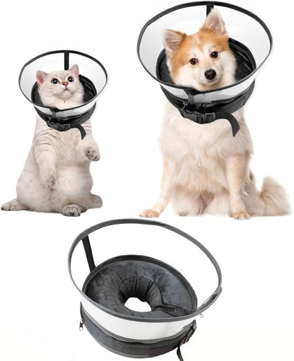 Dog Cone Collar, Inflatable Dog Cone After Surgery for Small Medium Large Dogs, Soft Dog Cone of Alternative with Enhanced Anti-Licking Guard Shield for Pets (Black, M (Neck: 9"-12")) RoyalClaws