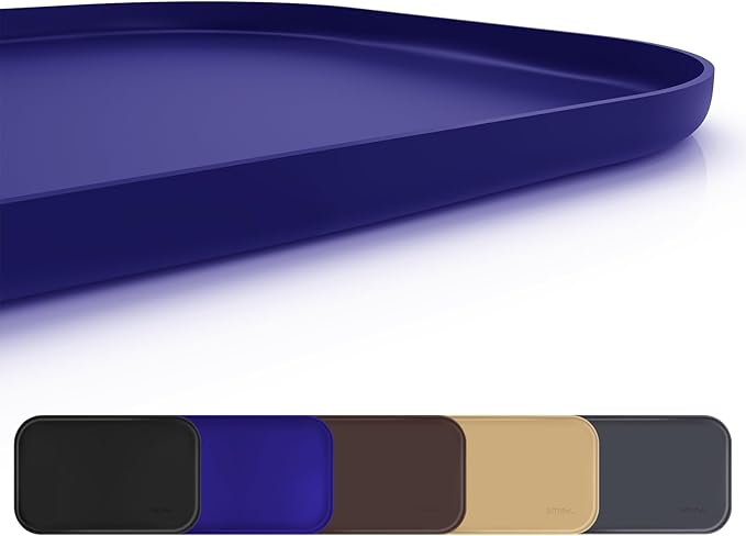 Silicone Pet Feeding Mat with Raised Edge, Dog Cat Bowl Mats for Food and Water, Pet Placemat for Floors Waterproof, 19” x 12” x 0.7” Navy Blue - PAWPICO