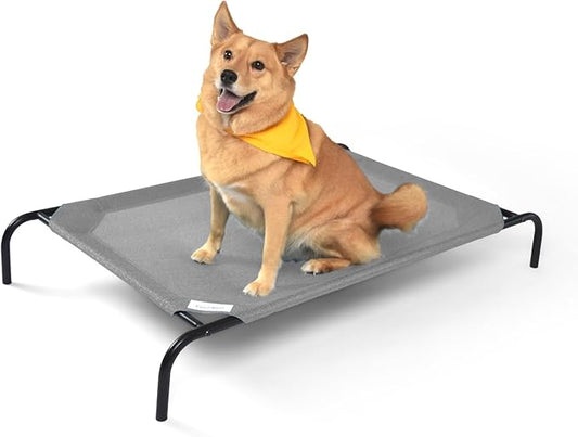 COOLAROO The Original Cooling Elevated Dog Bed, Indoor and Outdoor, Large, Grey - PAWPICO