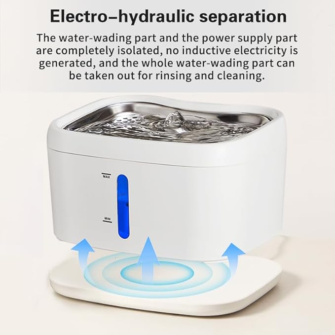 Meill Cat Water Fountain Stainless Steel, 85oz/2.5L Wireless Pet Fountain Battery Operated, 220° Automatic Sensing Circulating Dog Drinking Dispenser, Silent Pump for Indoor Use, Easy to Clean, White - PAWPICO