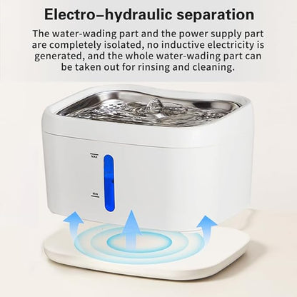Meill Cat Water Fountain Stainless Steel, 85oz/2.5L Wireless Pet Fountain Battery Operated, 220° Automatic Sensing Circulating Dog Drinking Dispenser, Silent Pump for Indoor Use, Easy to Clean, White - PAWPICO