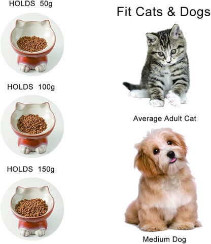 Nihow Elevated Cat/Dog Bowls: 6.25 Inch Ceramic Raised Cat Food & Water Bowl Set for Protecting Pet's Spine - Feeding & Watering Supplies for Cat/Small Size Dog - Elegant Brown (6.8 OZ /1 PC) - PAWPICO