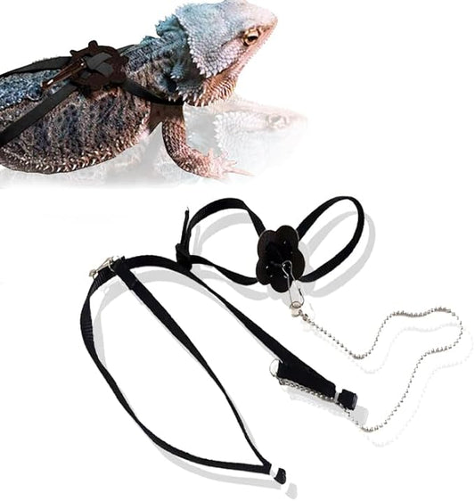Adjustable 4.72inch Reptile Lizard Harness Leash,Turtle Lizard Pet Traction Belt Bearded Dragon Accessories Soft Small Pet Animal Harness Rope Outdoor Used (Black) HOKABLE