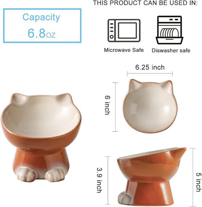 Nihow Elevated Cat/Dog Bowls: 6.25 Inch Ceramic Raised Cat Food & Water Bowl Set for Protecting Pet's Spine - Feeding & Watering Supplies for Cat/Small Size Dog - Elegant Brown (6.8 OZ /1 PC) - PAWPICO