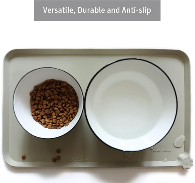 Hoki Found Silicone Pet Food Mats Tray - Non Slip Pet Dog Cat Bowl Mats Placemat - Dog Pet Cat Feeding Mat - Waterproof Dog Cat Food Mats -Pet Water Mats for Carpet -Cream Green - PAWPICO