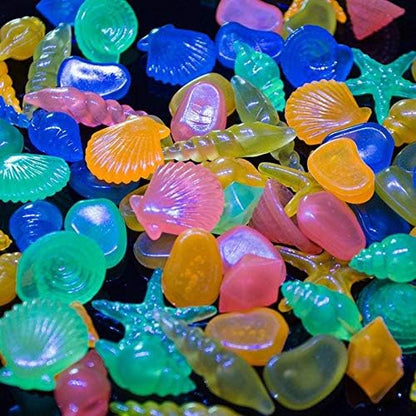 Oubest Glow in The Dark Pebbles/Glow Stones/Glowing Rocks Blue Decor for Garden/Fish Tank/Aquarium/Walkway/Driveway/Plant Pots/Bonsai (100, Starfish) Outbest