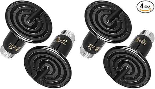 Simple Deluxe 25W Ceramic Heat Lamp, Reptile Heat Bulb Emitter, No Light Emitting Brooder Coop Heater for Amphibian Pet & Incubating Chicken, Black, 4 Pack SimpleDeluxe