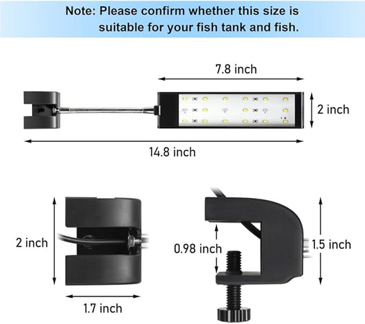 Aquarium Light Small LED Clip Light for Fish Tank 7W, 1 Yr Warranty DaToo