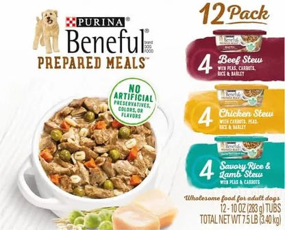 Beneful Purina Gravy Wet Dog Food Variety Pack, Prepared Meals Stew - (12) 10 oz. Tubs (Pack of 2) - PAWPICO