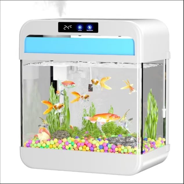 Fish Tank Aquarium 2.2 Gallon Fish Bowl with Humidifier 7 Color Auto-Looping Light 3 in 1 Pump with Filteration & Oxygenation & Circulation, Temperature Display, HD Float Glass, Thickened Base Focusonhomelifeandhealth