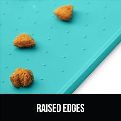 Gorilla Grip 100% Waterproof Raised Edge BPA Free Silicone Pet Feeding Mat, Dog Cat Food Mats Contain Spills Protects Floors, Placemats for Cats and Dogs Water Bowl, Pets Accessories 28x18 Turquoise - PAWPICO