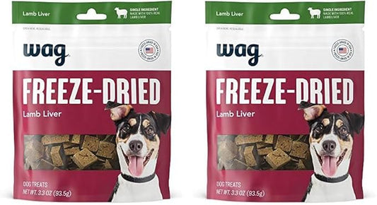 Amazon Brand - Wag Freeze-Dried Raw Single Ingredient Dog Treats Lamb, 3.3oz (Pack of 2) - PAWPICO