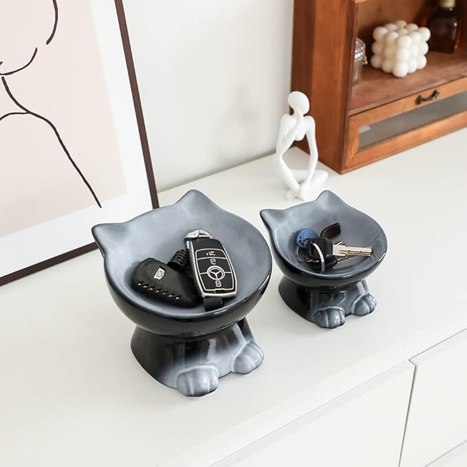 Nihow Elevated Cat/Dog Bowls: 5 Inch Ceramic Raised Cat Food & Water Bowl Set for Protecting Pet's Spine - Feeding & Watering Supplies for Pets - Elegant Gray (4.5 OZ /1 PC) - PAWPICO