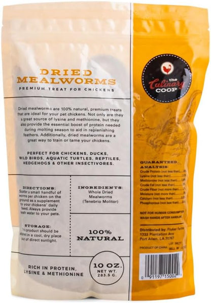 Fluker's Culinary Coop Premium Chicken Treats, Mealworms 10 oz, High Protein Worm, Nutritious Treat Flukers