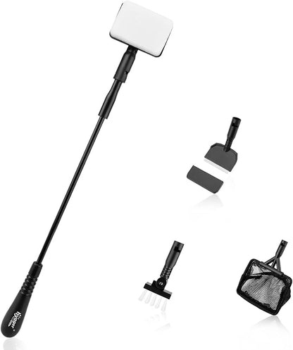 hygger Small Fish Tank Cleaner, Aquarium Cleaning Tools Kit with Handle, Seaweed Scraper, Fishing Net, Sponge Brush,Wall Brush (M) hygger