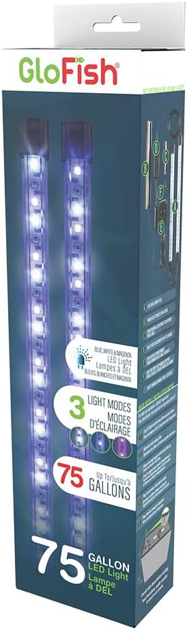 GloFish 10 Inch LED Light Stick 2 Count - White, Blue and, Magenta Aquarium Lights - Tank Sizes Up to 75 Gallons GloFish