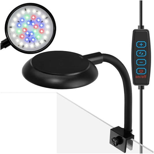 Mini Clip On Aquarium Light 7W Dimmable Small Fish Tank Light USB Moving Lamp with White Red Blue Green LED for 1 to 3 Gallon Tanks DaToo