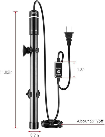 MQ Titanium Alloy 200W Aquarium Heater for Salt and Fresh Water, Digital LED Display Submersible Heater with External Thermostat Controller, for Fish Tank 25-40Gallon MQ