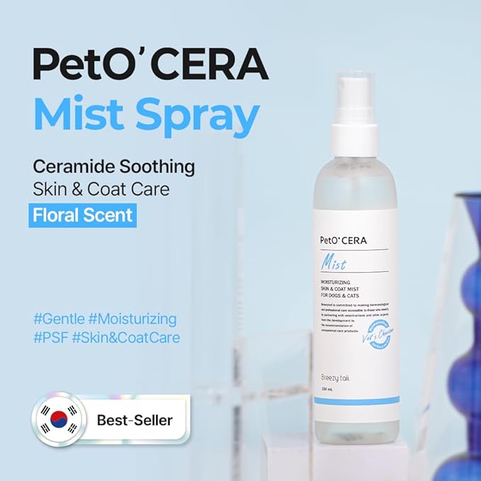 PetO'Cera Mist Spray, Hydrating Mist for Dogs & Cats, Skin & Coat Relief, with Ceramide and PSF (PetO'CERA Skincare Solution), Korean Pet Skincare, 5.07oz (500ml) BREEZYTAIL
