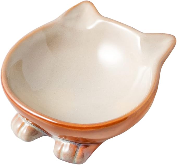Nihow Ceramic Basic Cat Bowls: 5 Inch Cat Bowl for Food & Water - Food Grade Cat Dish for Small-Sized Cat - Microwave & Dishwasher Safe -Elegant Brown (4.25 OZ /1 PC) - PAWPICO
