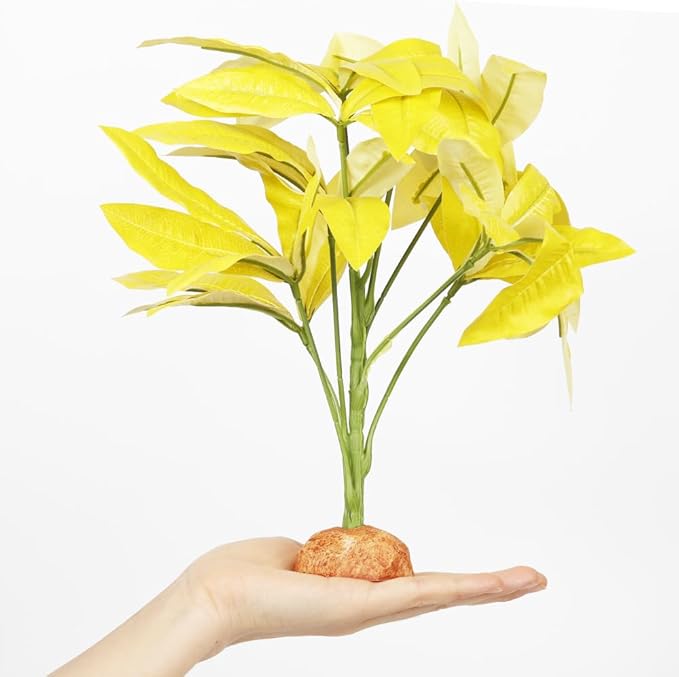 Fake Yellow Money Tree Plant, Reptile Decor for Terrarium, Crested Gecko Tank Accessories fit Leopard Gecko Bearded Dragon Lizard Chameleon Snake Tortoise WOLEDOE