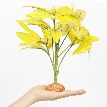 Fake Yellow Money Tree Plant, Reptile Decor for Terrarium, Crested Gecko Tank Accessories fit Leopard Gecko Bearded Dragon Lizard Chameleon Snake Tortoise WOLEDOE