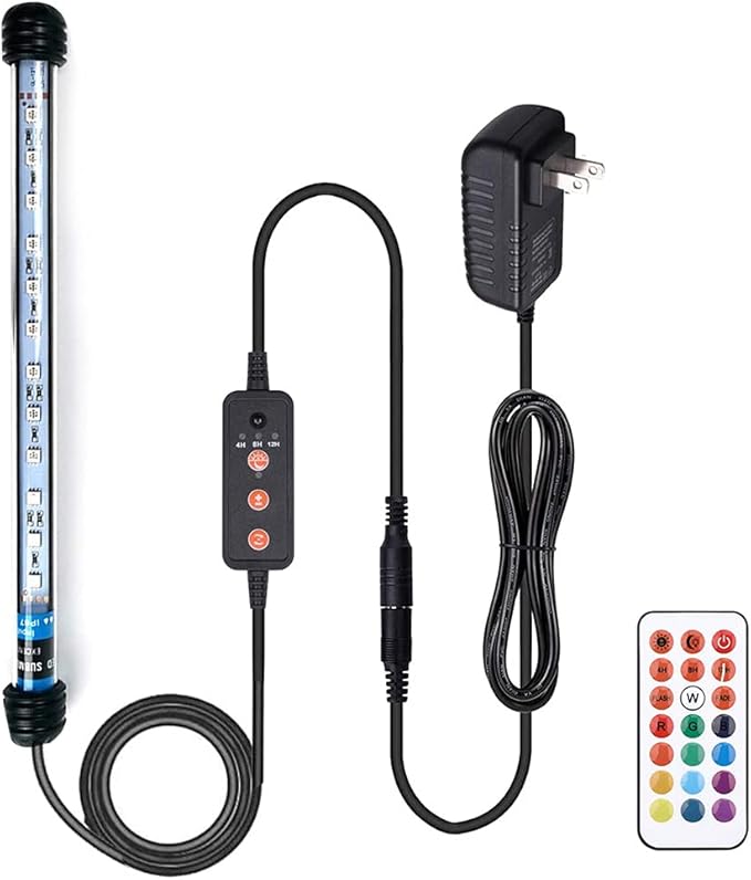 VARMHUS Submersible LED Aquarium Light,Fish Tank Light with 3 Stage Timer Auto Turn On/Off and Remote Controller Custom Adjusts 13 Colors and Brightness,24/7 Cycle RGB-11.5'' VARMHUS