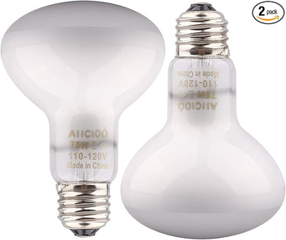 Aiicioo Reptile Basking Light Bulb - 75W Reptile Heat Lamp 2 Pack UVA Daylight Amphibians Basking Bulb for Bearded Dragon Turtle Hermit Crab Gecko Lizard Daylight AIICIOO