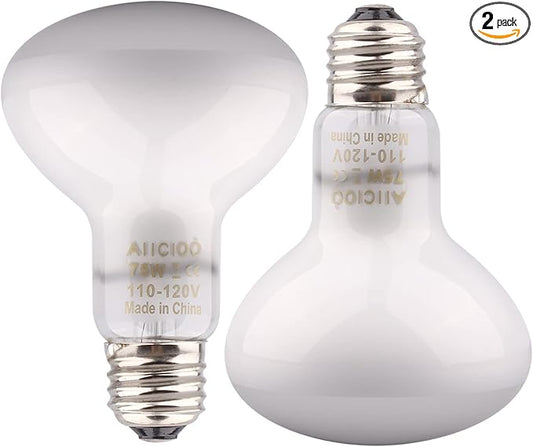 Aiicioo Reptile Basking Light Bulb - 75W Reptile Heat Lamp 2 Pack UVA Daylight Amphibians Basking Bulb for Bearded Dragon Turtle Hermit Crab Gecko Lizard Daylight AIICIOO