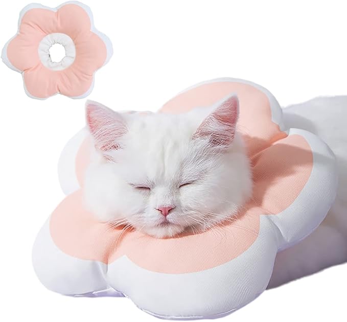 Adjustable Soft Cat Cone Collar Waterproof Cute Pink Flower Collar for Cats Small Dogs Kitten Puppy After Surgery Prevent Licking (Pink,Large) LAVVICHA
