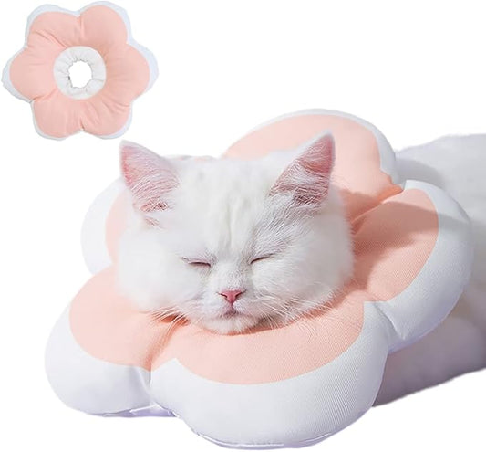 Adjustable Soft Cat Cone Collar Waterproof Cute Pink Flower Collar for Cats Small Dogs Kitten Puppy After Surgery Prevent Licking (Pink,Large) LAVVICHA