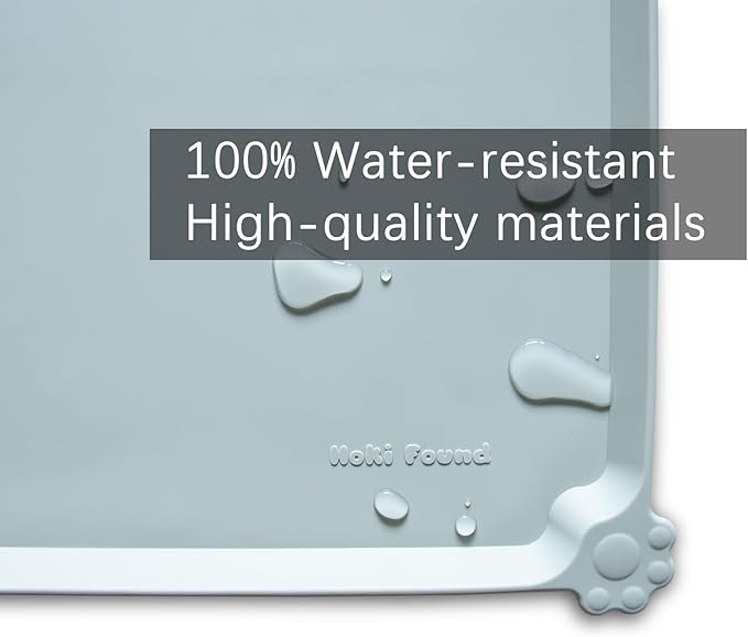Hoki Found L Silicone Pet Food Mats Tray with Higher Lips - Non Slip Pet Dog Cat Bowl Mats Placemat - Dog Pet Cat Feeding Mat - Waterproof Dog Cat Food Mats -Pet Water Mats for Carpet - Battleship - PAWPICO