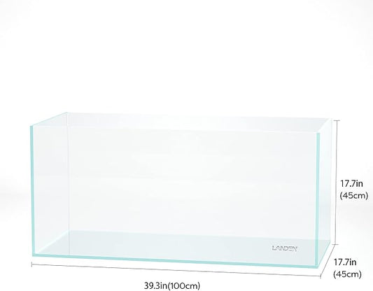 Landen 100P 50 Gallon Rimless Low Iron Aquarium Tank, W39.4×D17.7×H17.7 in(100x45x45cm) 10mm Thickness with Black Nano Foam Leveling mat Included Landen