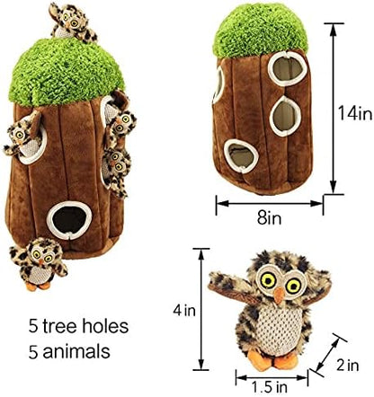 Dog Toy Tree with Hide and Seek Plush Toys, Owl Dog Toy, Dog Squeaky Toy, Puzzle Toy for Small and Medium Size Dogs, Dog Toy with Squeaker, Multipack Dog Toy (Tree with Owls, Large) - PAWPICO