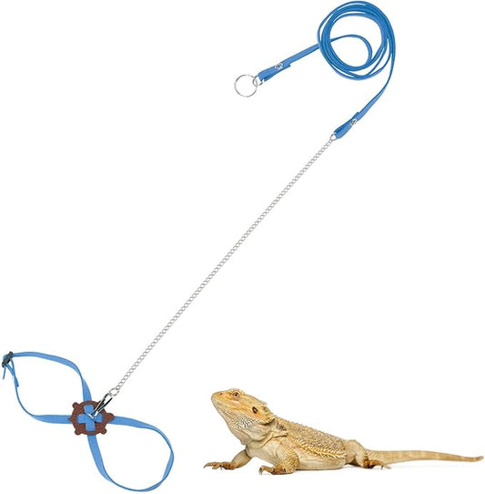 2 Pack Adjustable Reptile Harness and Leash for Lizard Gecko Bearded Dragon Outside Walk (Blue) Wontee