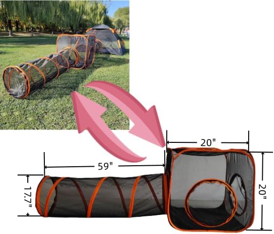 Catio Outdoor Cat Enclosures for Indoor Cats, 2-in-1 Outside Large Playground Include Portable Cat Tent and Tunnel, for Cats and Other Pets - PAWPICO