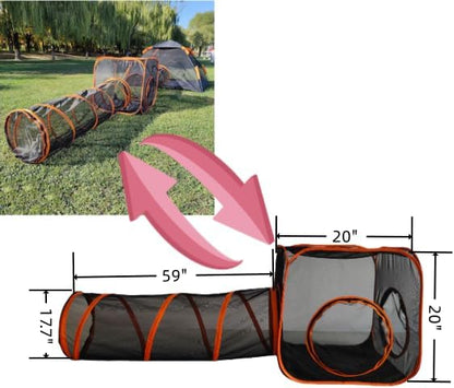 Catio Outdoor Cat Enclosures for Indoor Cats, 2-in-1 Outside Large Playground Include Portable Cat Tent and Tunnel, for Cats and Other Pets - PAWPICO