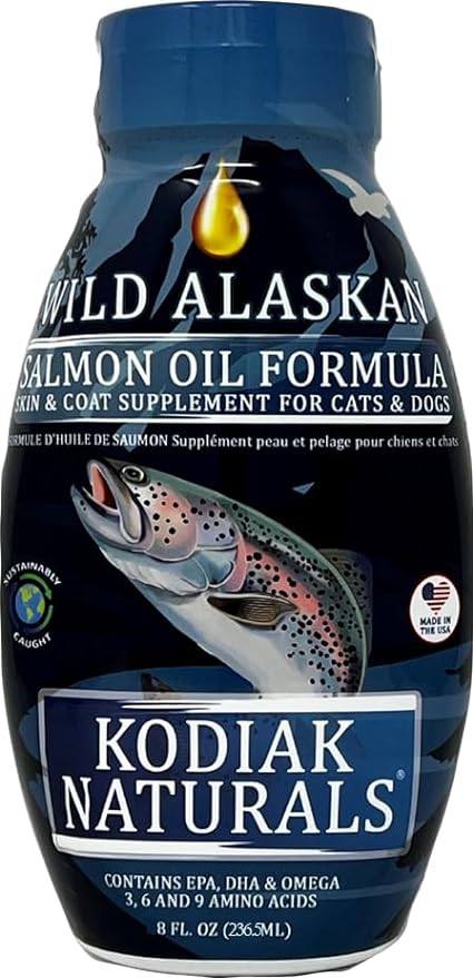 8oz Wild Alaskan Salmon Oil Formula for Dogs & Cats, a Balanced Blend of Pure Fish Oils with EPA and DHA from Wild-Caught Fish. Support for Skin & Coat, Joints, and Immune Health KODIAKNATURALSSALMONOIL